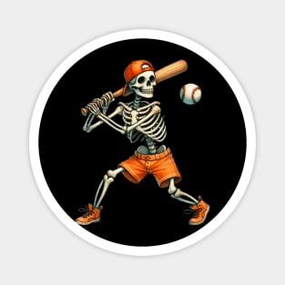Funny Skeleton Batting Baseball Halloween Magnet